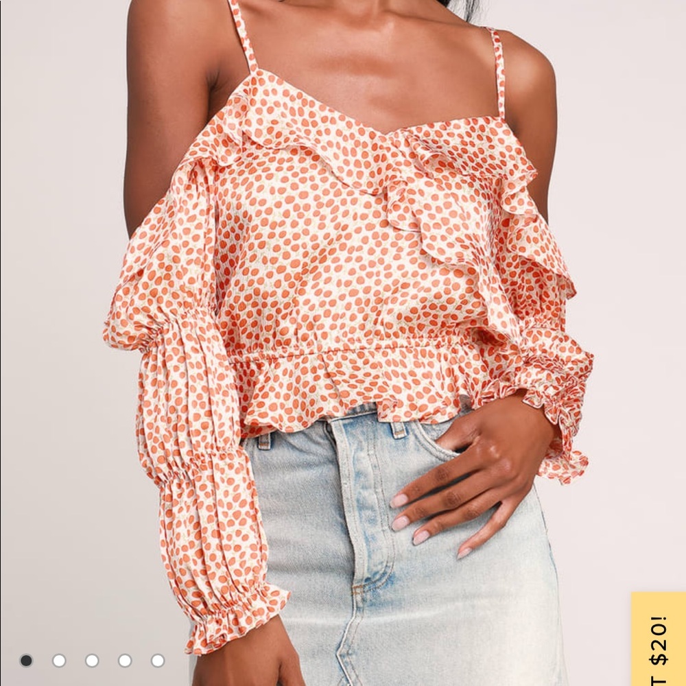 LuLu White & Orange Print Ruffled Top FINAL SALE